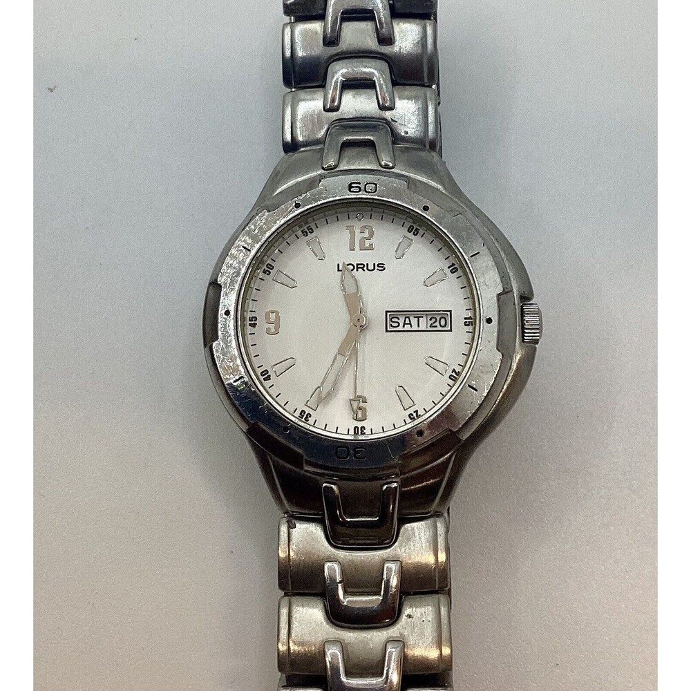 Lorus Watch Men 35mm Silver Tone White Dial Date LR0463 New Battery 7.5”